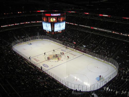 View from Standing Room Only Area at the United Center during a Chicago Blackhawks home game