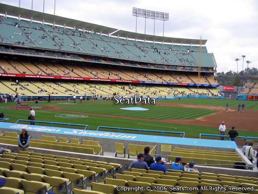 Seat view from dugout club section 10 at Dodger Stadium, home of the Los Angeles Dodgers