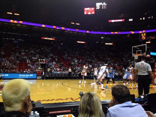 Seat View from the Courtside North Seats at American Airlines Arena, home of the Miami Heat