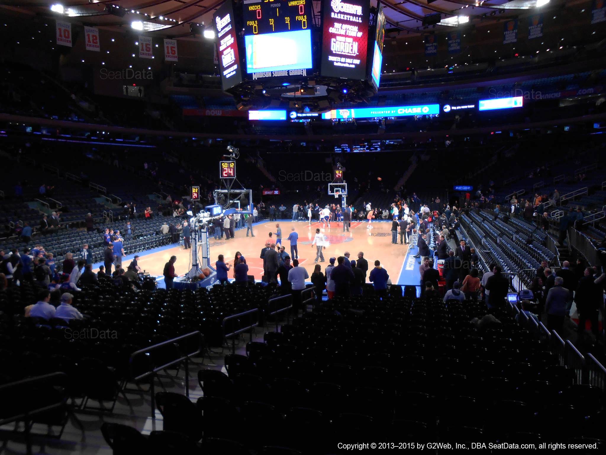 Seat view from section 3 at Madison Square Garden, home of the New York Knicks.