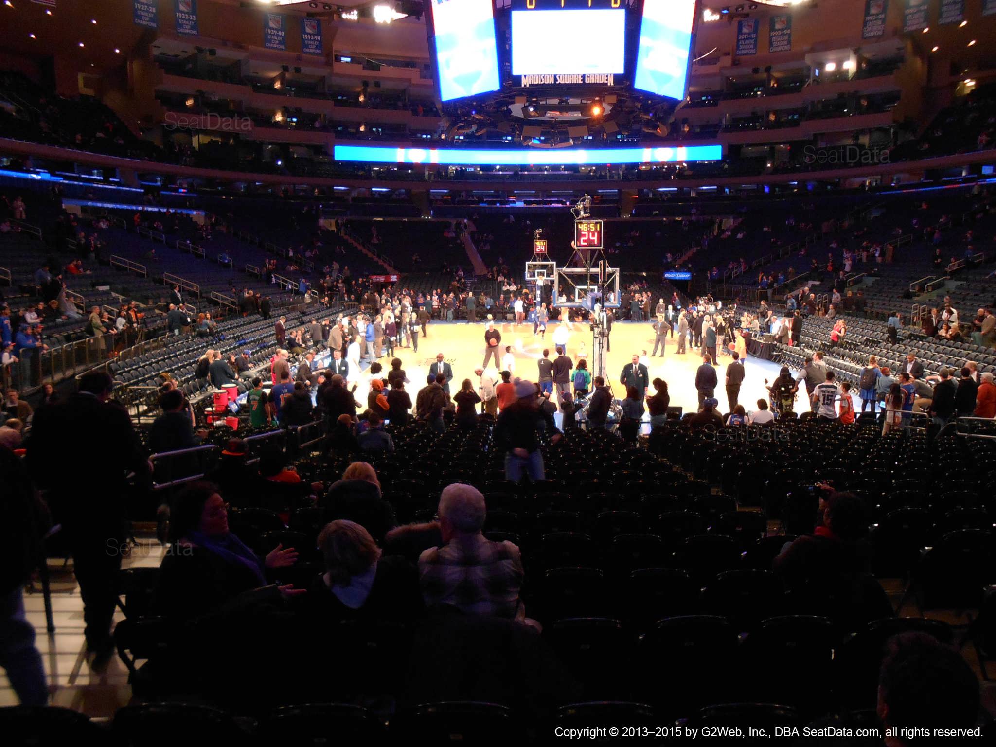 Seat view from section 8 at Madison Square Garden, home of the New York Knicks.