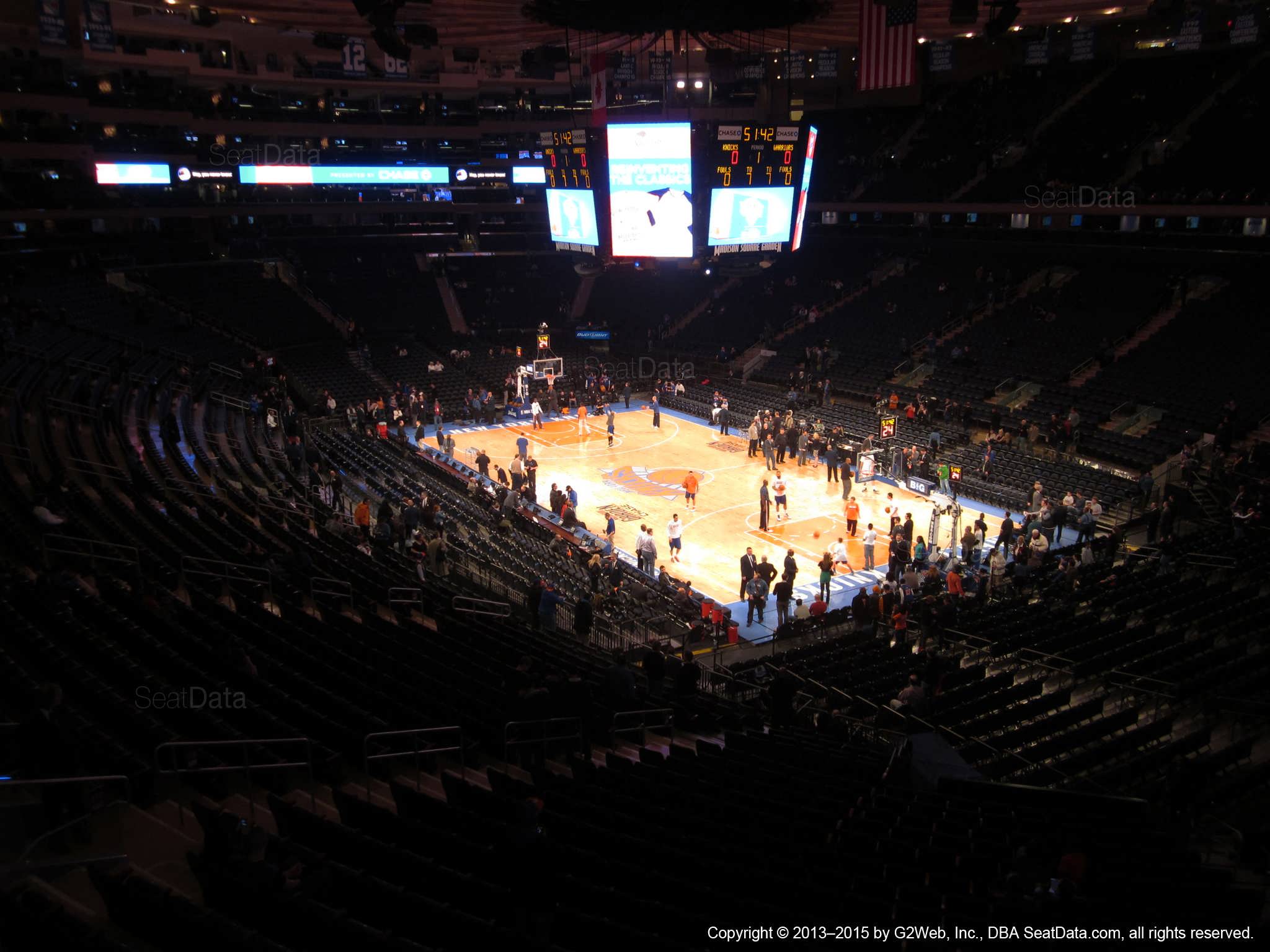 Seat view from section 215 at Madison Square Garden, home of the New York Knicks.