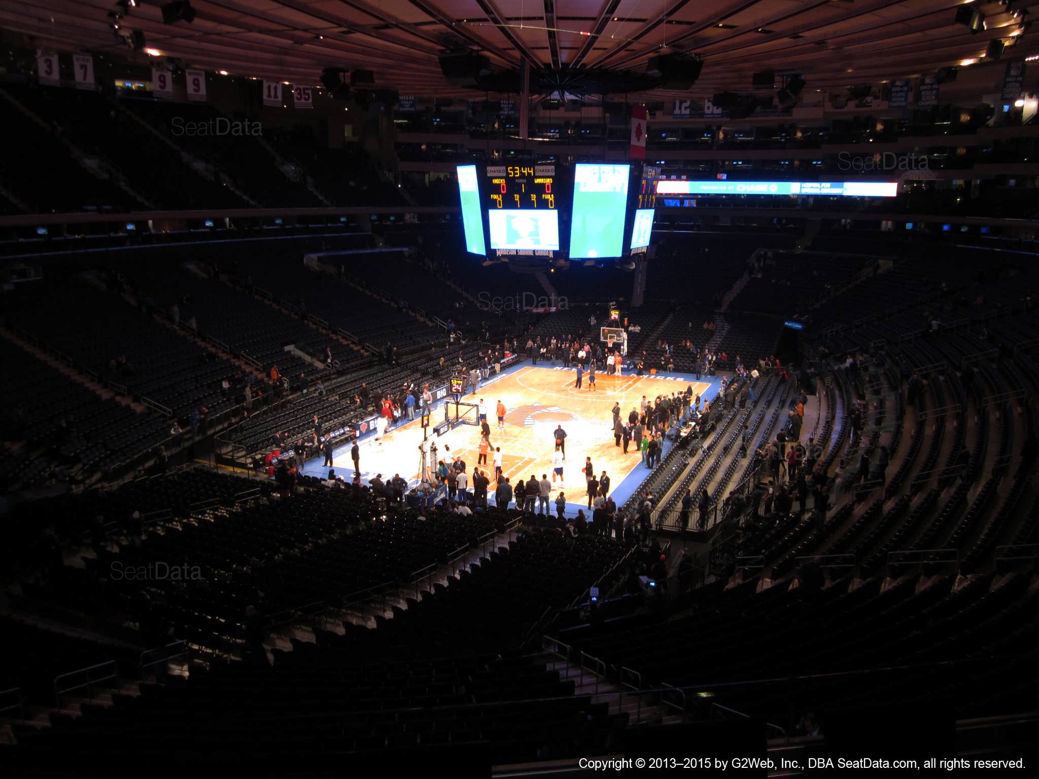 Seat view from section 219 at Madison Square Garden, home of the New York Knicks.