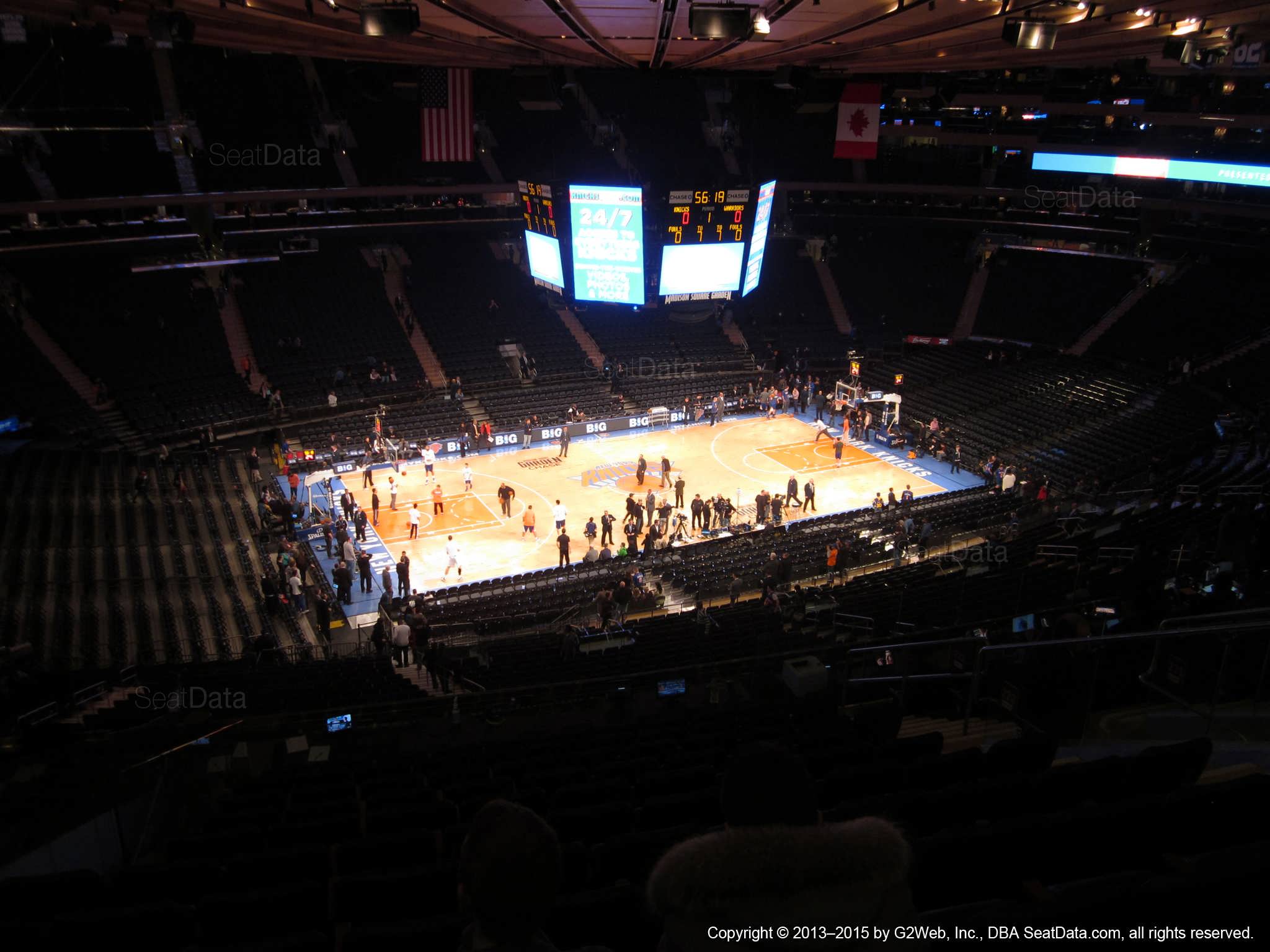 Seat view from section 222 at Madison Square Garden, home of the New York Knicks.