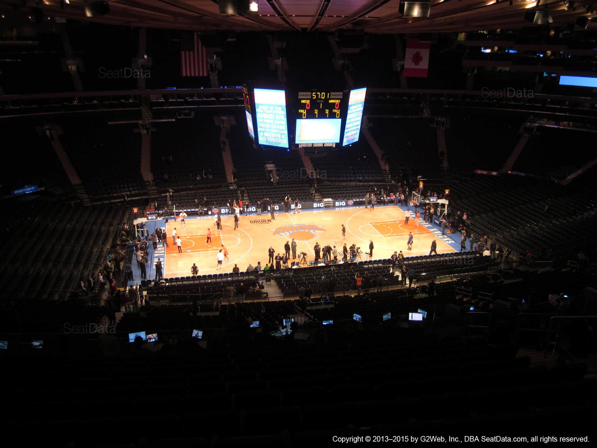 Seat view from section 223 at Madison Square Garden, home of the New York Knicks.