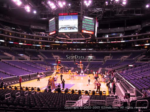 Seat view from section 106 at the Staples Center, home of the Los Angeles Lakers