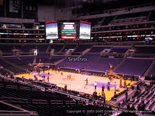 Seat view from premier section 2 at the Staples Center, home of the Los Angeles Lakers