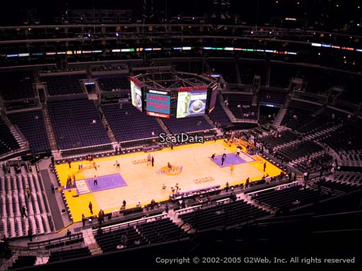 Seat view from section 303 at the Staples Center, home of the Los Angeles Lakers