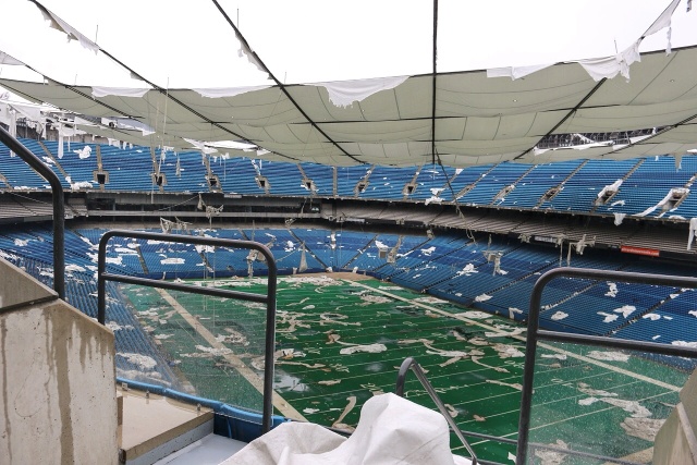 Photos of the damaged roof at the Pontiac Silverdome, former home of the Detroit Lions.