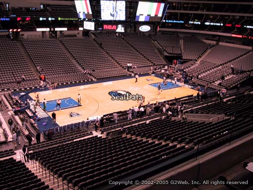 Seat view from section 220 at the American Airlines Center, home of the Dallas Mavericks