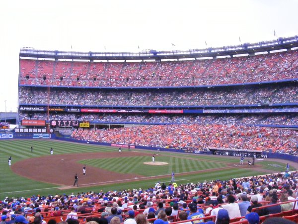 View of the infield at Shea Stadium from the 3rd baseline seats.