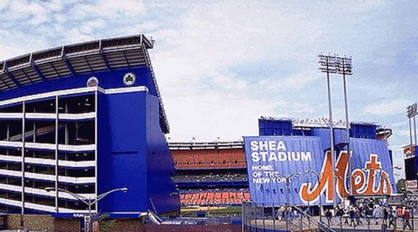 Exterior photo of Shea Stadium in Queens, New York.