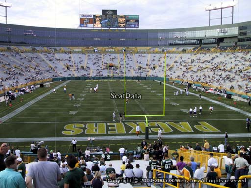 Seat view from section 138 at Lambeau Field, home of the Green Bay Packers