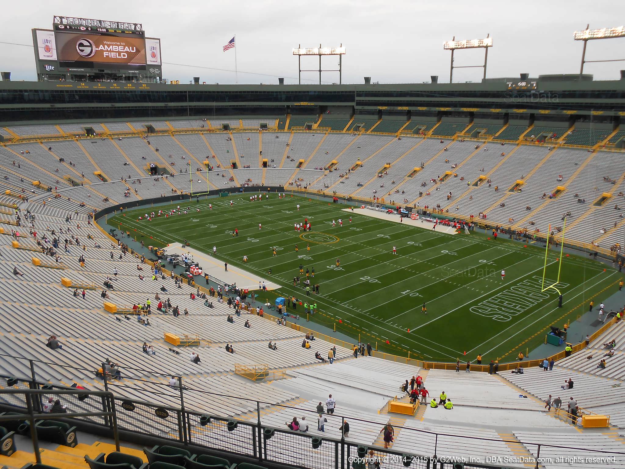 Seat view from section 632S at Lambeau Field, home of the Green Bay Packers