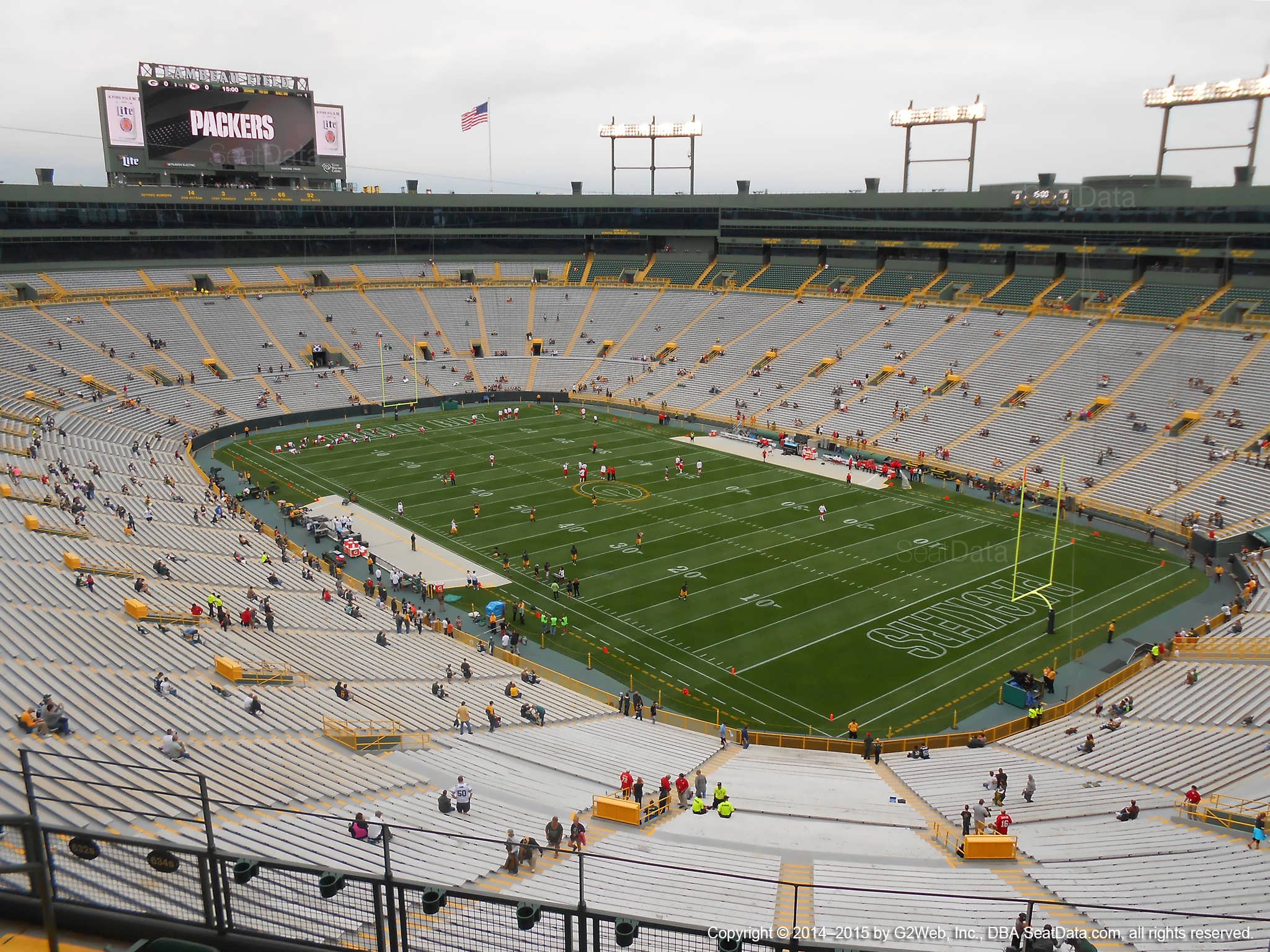 Seat view from section 634S at Lambeau Field, home of the Green Bay Packers