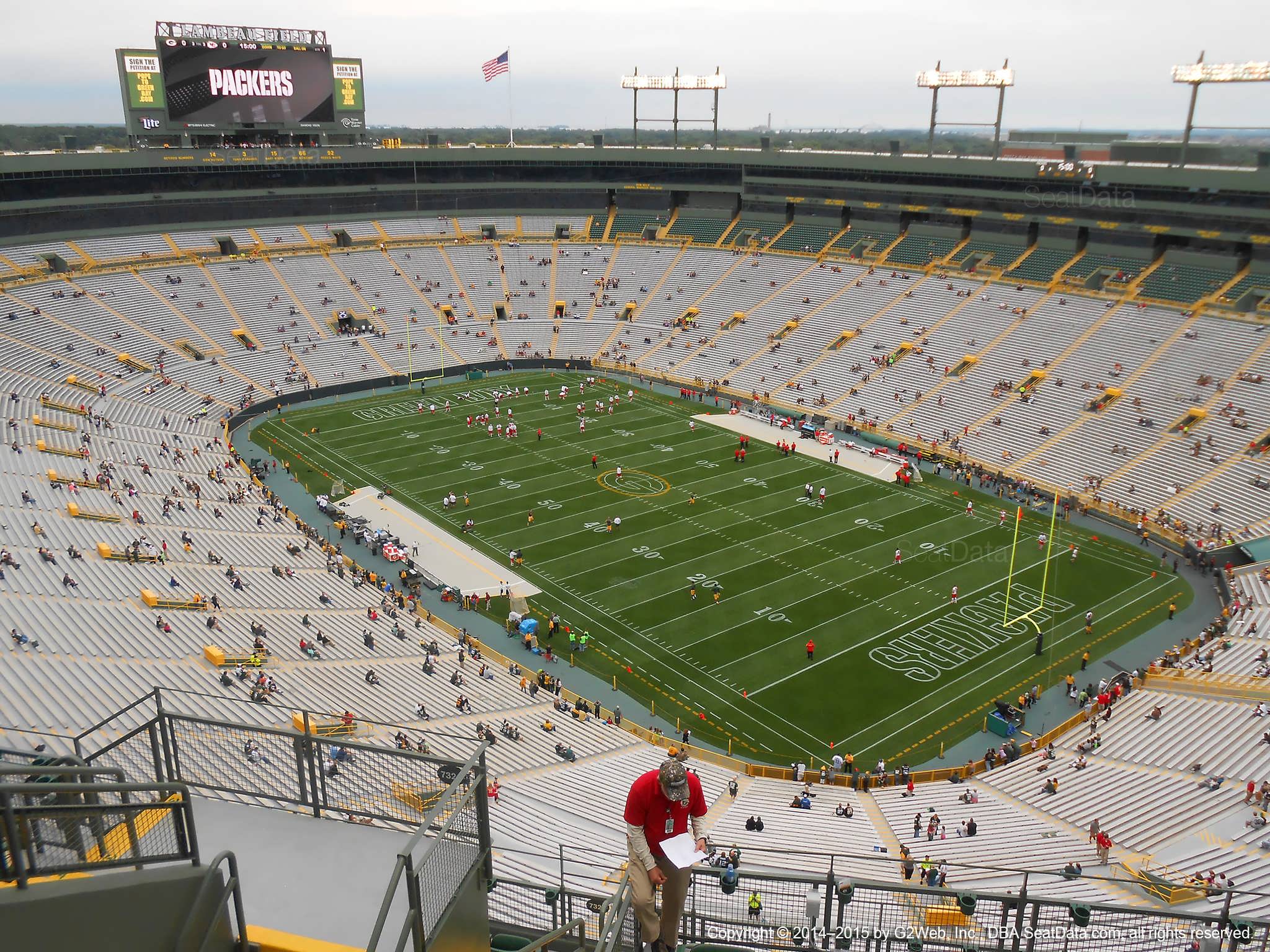 Seat view from section 734S at Lambeau Field, home of the Green Bay Packers