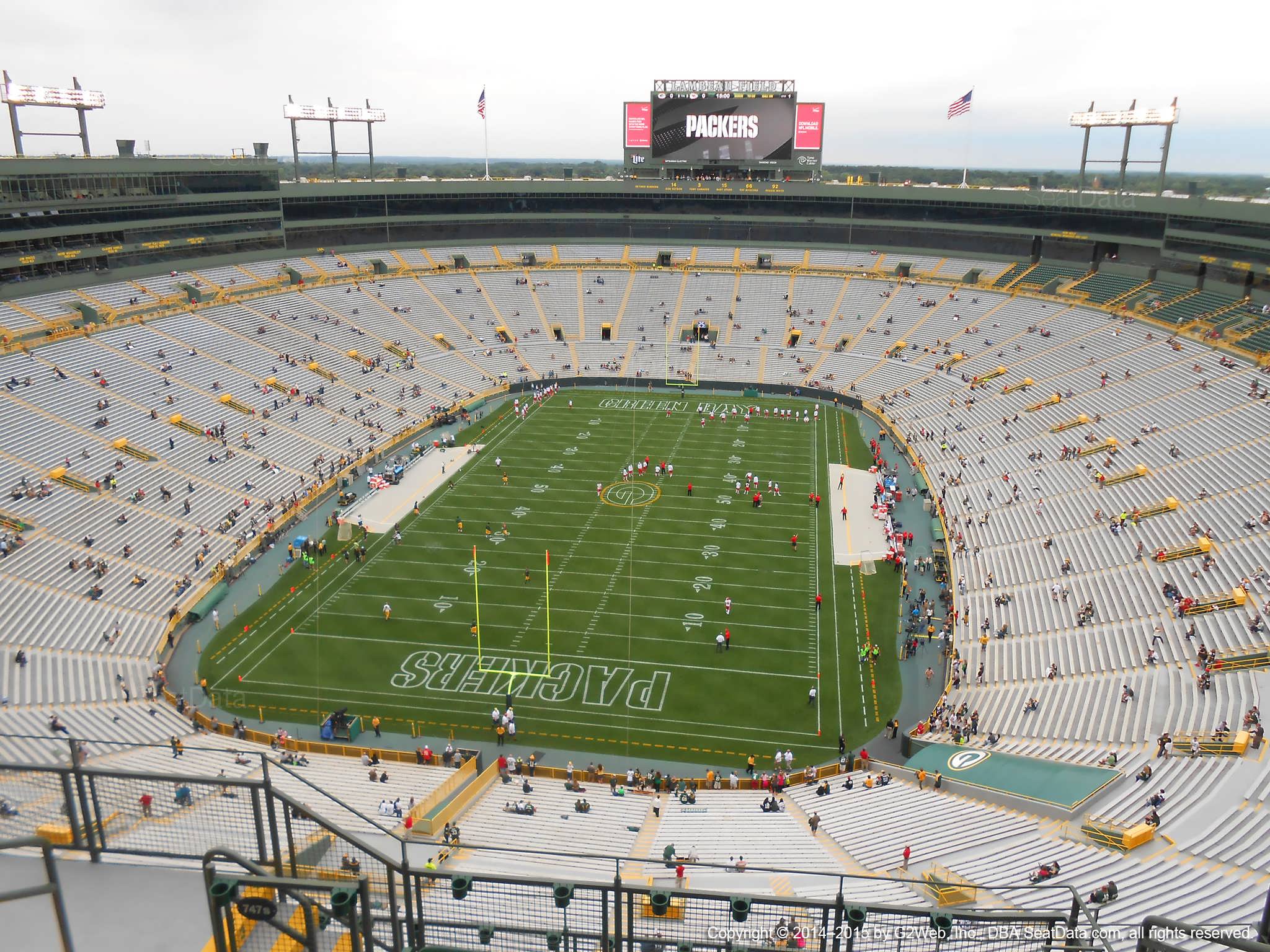 Seat view from section 747S at Lambeau Field, home of the Green Bay Packers