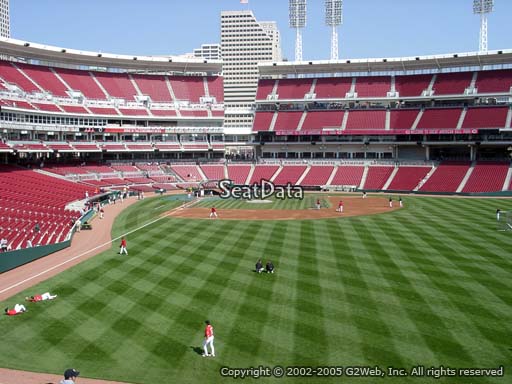 Seat view from section 141 at Great American Ball Park, home of the Cincinnati Reds