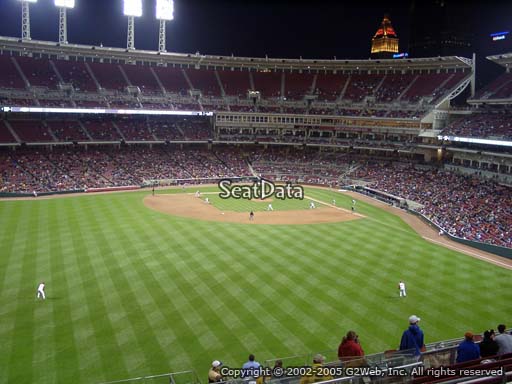Seat view from bleacher section 401 at Great American Ball Park, home of the Cincinnati Reds