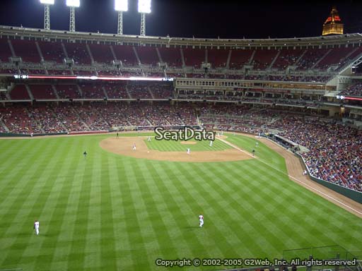 Seat view from bleacher section 403 at Great American Ball Park, home of the Cincinnati Reds