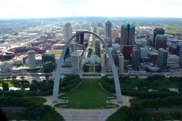Aerial photo of downtown St. Louis, Missouri.