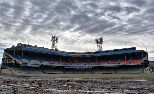 Photo of Tiger Stadium during the final destruction phase.