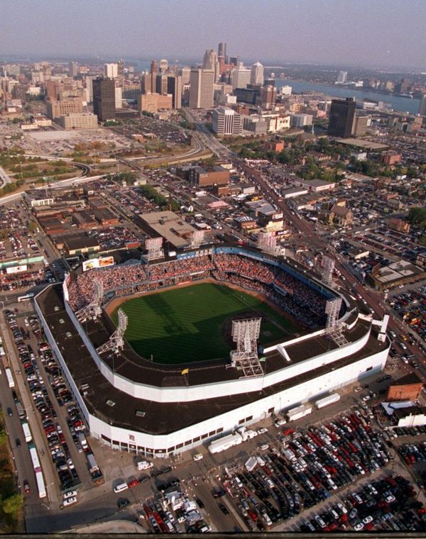 Aerial photo of Tiger Stadium, former home of the Detroit Tigers.