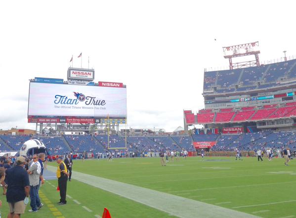 Photo of the playing field at Nissan Stadium, home of the Tennessee Titans.