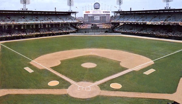 Photo of Comiskey Park from the upper level of the stadium.