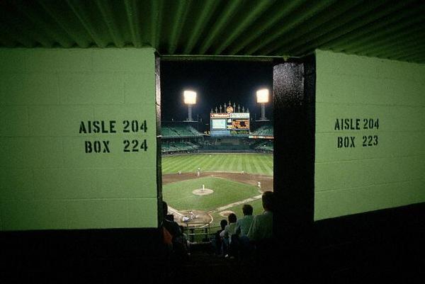 View of the playing field at old Comiskey Park from the concourse.
