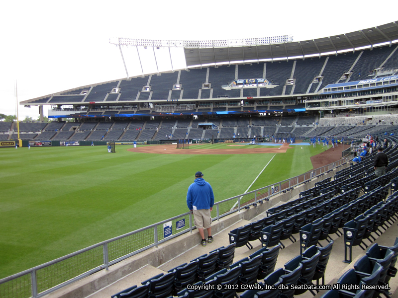 Seat view from section 108 at Kauffman Stadium, home of the Kansas City Royals