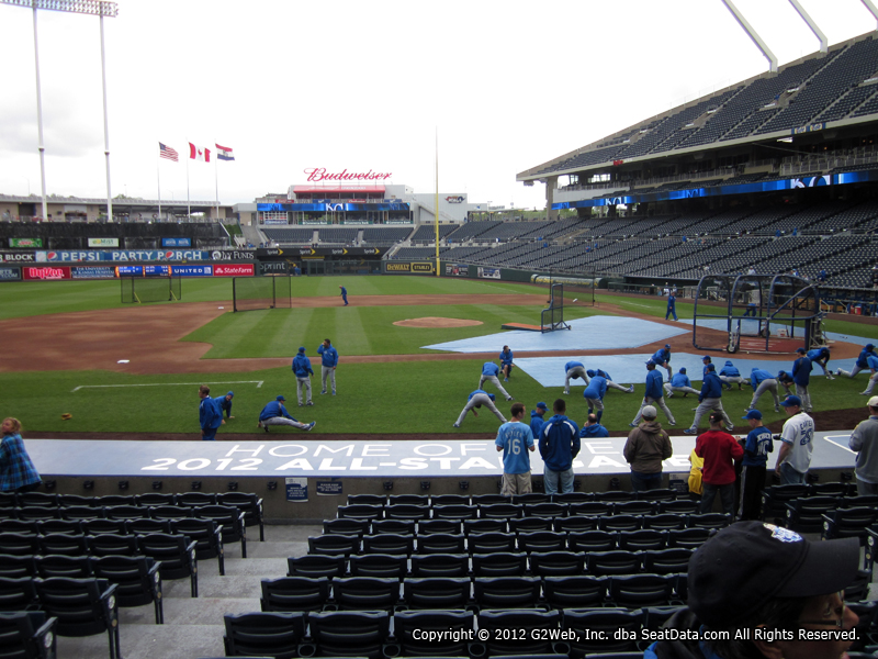 Seat view from section 121 at Kauffman Stadium, home of the Kansas City Royals