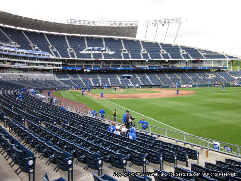 Seat view from section 145 at Kauffman Stadium, home of the Kansas City Royals