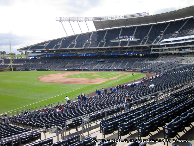 Seat view from section 211 at Kauffman Stadium, home of the Kansas City Royals