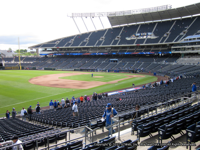 Seat view from section 213 at Kauffman Stadium, home of the Kansas City Royals