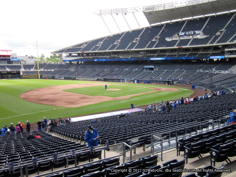Seat view from section 215 at Kauffman Stadium, home of the Kansas City Royals