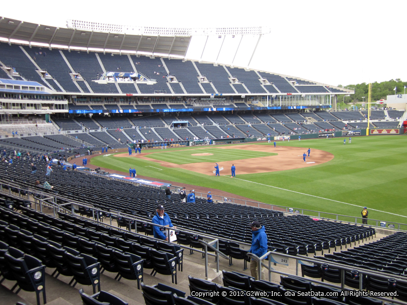 Seat view from section 243 at Kauffman Stadium, home of the Kansas City Royals