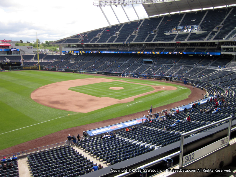 Seat view from section 302 at Kauffman Stadium, home of the Kansas City Royals