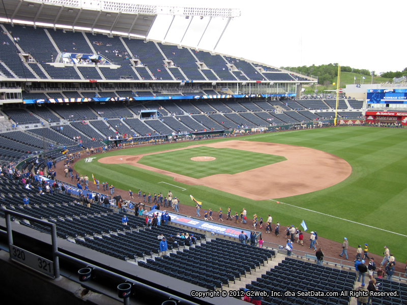 Seat view from section 321 at Kauffman Stadium, home of the Kansas City Royals