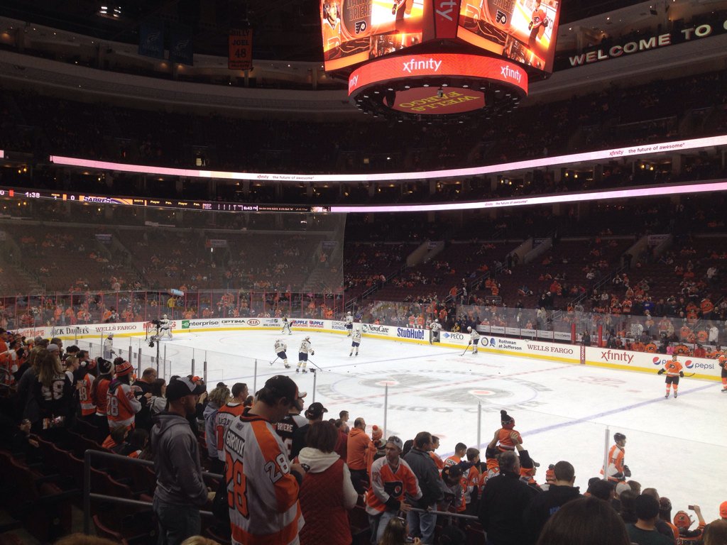 Photo of the ice at the Wells Fargo Center, home of the Philadelphia Flyers.