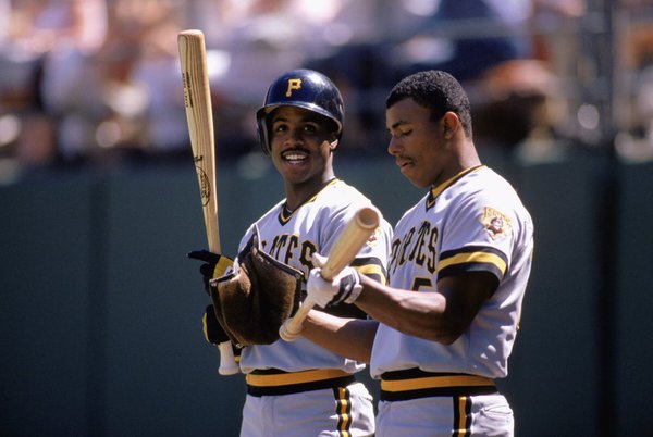 Photo of former Pittsburgh Pirate greats Barry Bonds and Bobby Bonilla.