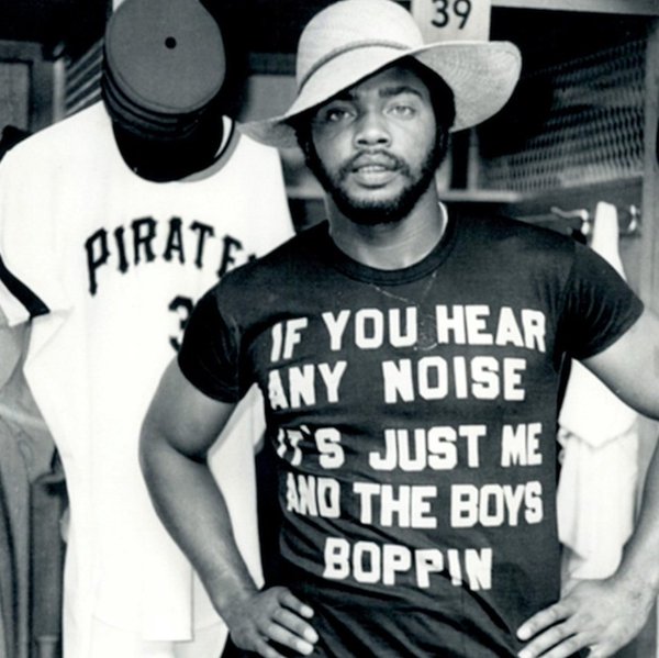 Photo of former Pittsburgh Pirates standout Dave Parker in the Pirates locker room. 