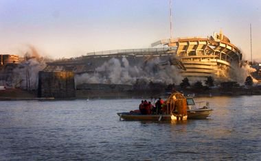 Photo of Three Rivers Stadium demolition in 2001.