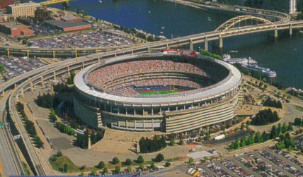 Aerial photo of Three River Stadium, former home of the Pittsburgh Steelers.