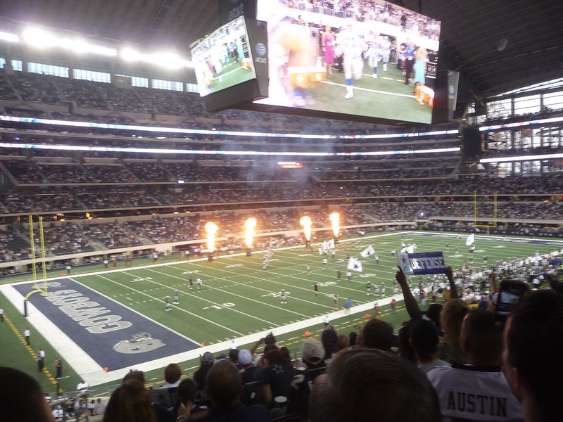 Photo taken from the lower level of AT&T Stadium during a Dallas Cowboys home game.