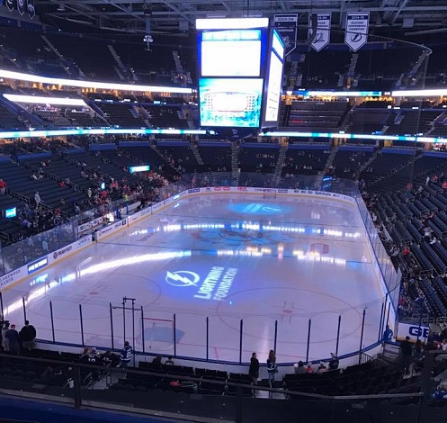 View from the Chase Club seats at Amalie Arena before a Tampa Bay Lightning game.