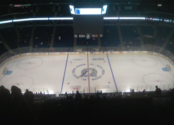 View from the terrace level seats at Amalie Arena before a Tampa Bay Lightning game.