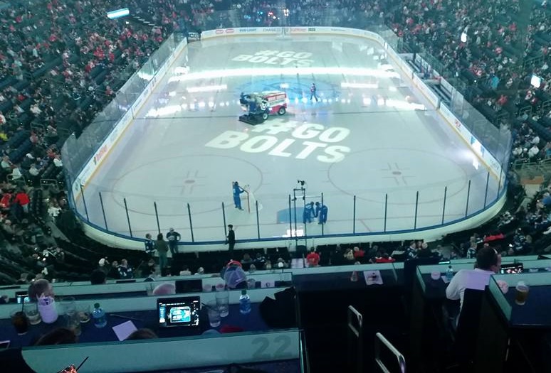 View from the Vology Loge seats at Amalie Arena during a Tampa Bay Lightning game.