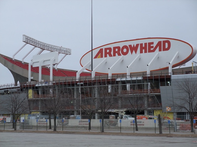 Exterior photo of Arrowhead Stadium in Kansas City, Missouri. Home of the Kansas City Chiefs.