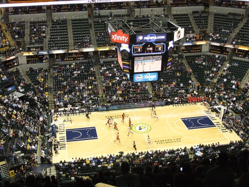 Photo taken from the upper level of Bankers Life Fieldhouse during an Indiana Pacers home game.
